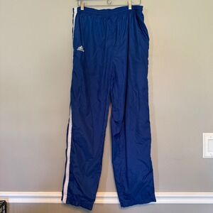 2000s Adidas Team Vintage Track Pants Blue White Stripe Nylon Mesh Lined Mens L